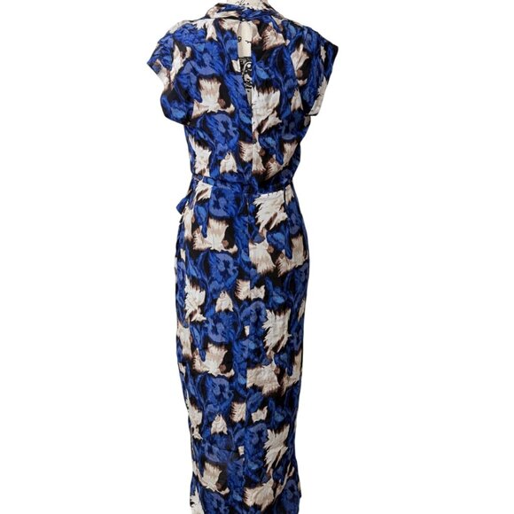 White House Black Market Draped Midi Wrap Dress Blue & Beige Womens Size 4 - Picture 3 of 8